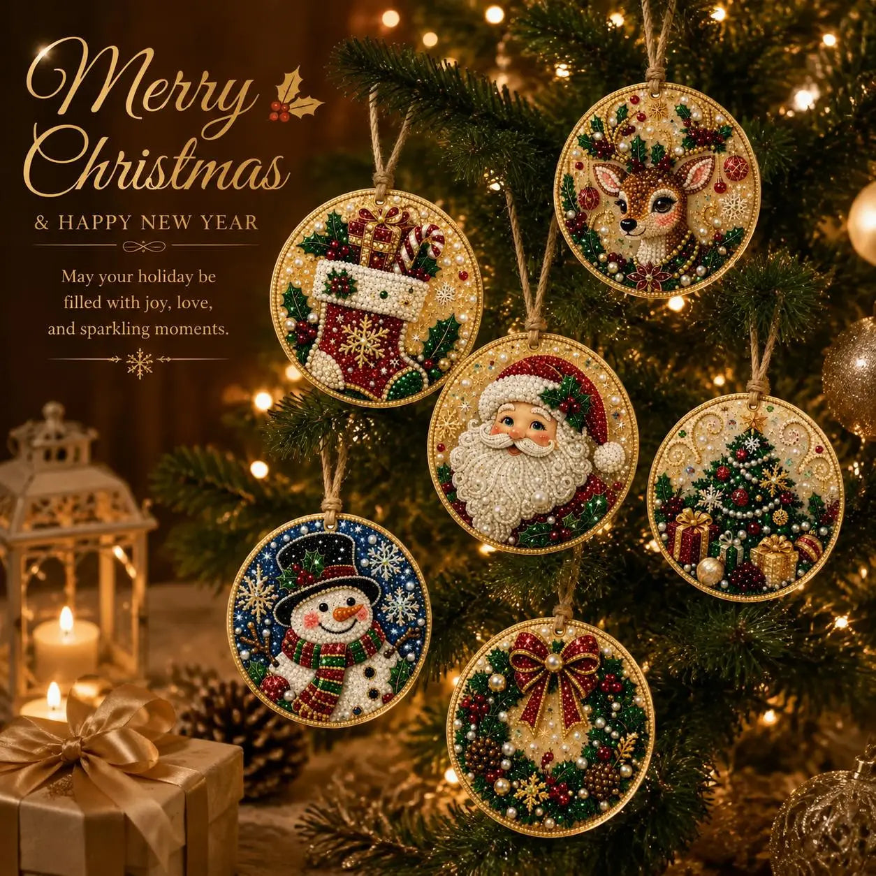 🎄✨6Pcs/12Pcs Christmas DIY Diamond Painting Ornaments Kit, Xmas Tree Hanging Pendant🎄