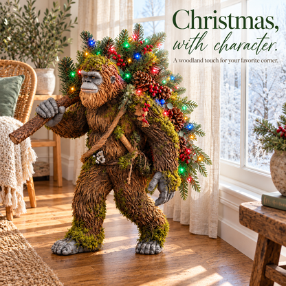 🎄 Light-Up Sasquatch Christmas Decoration – Bigfoot Carrying a Colorful Christmas Tree
