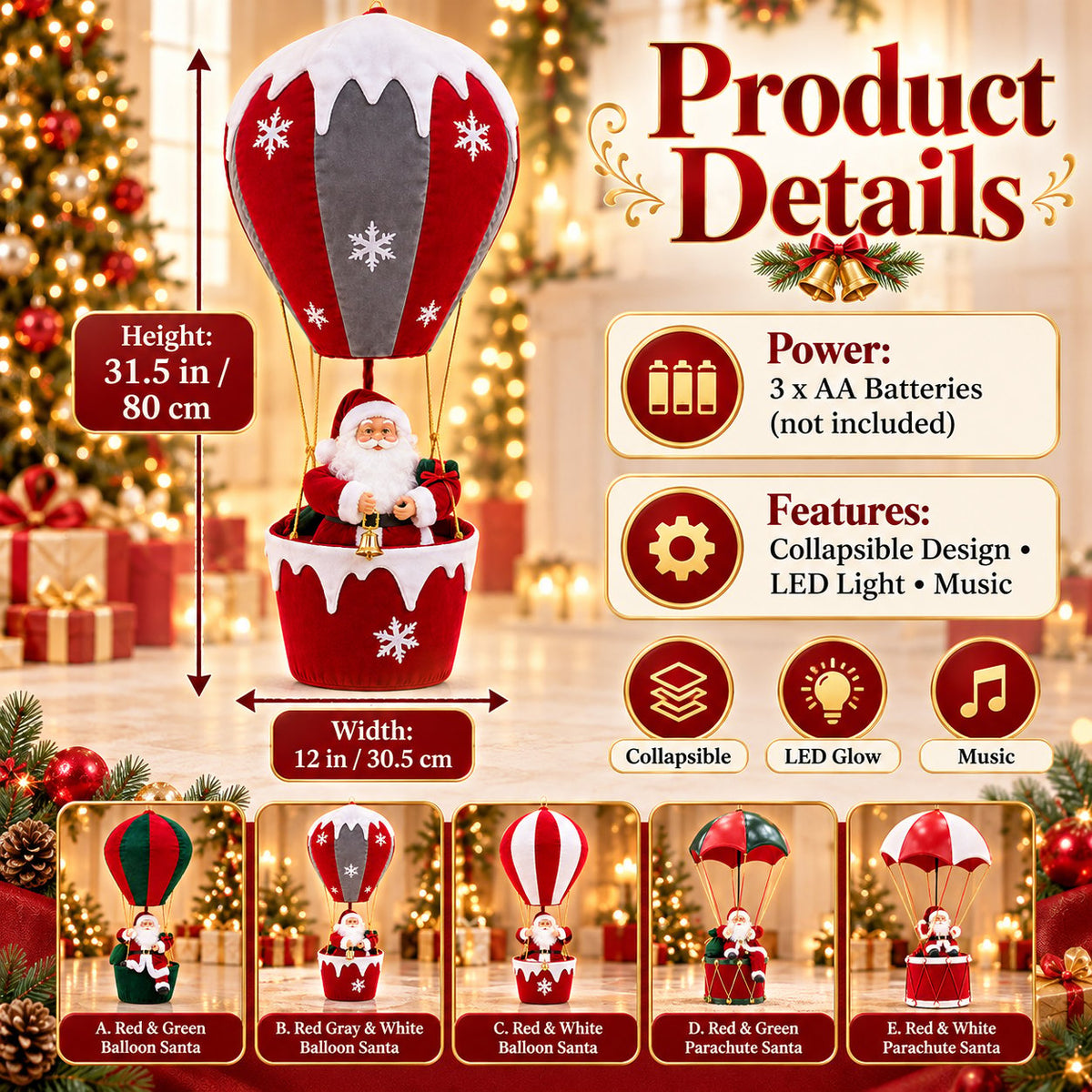 🔥The Floating Santa Experience – Cordless Glow & Musical Magic