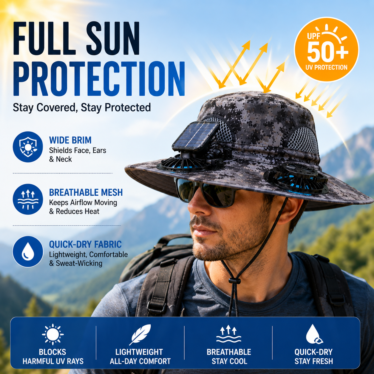 🔥HOT SALE NOW 45% OFF🔥Solar Cooling Sun Hat – Portable Fan Cap