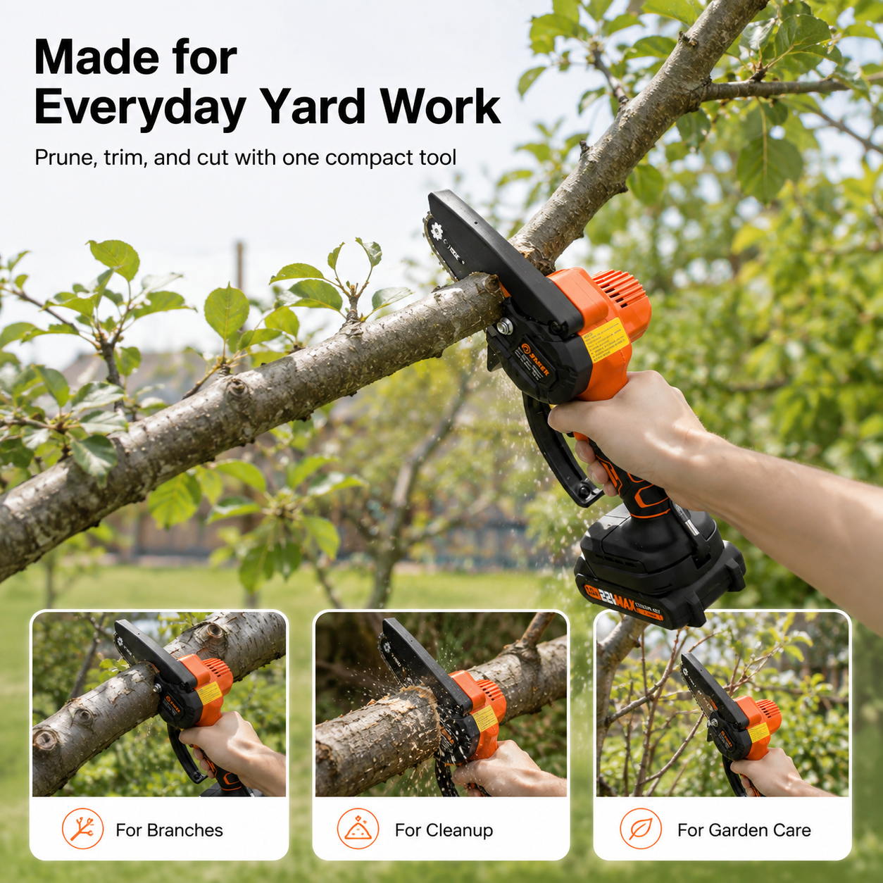 🌿 Cordless Mini Chainsaw – Branch Pruning & Leafy Overgrowth Cleanup Saw