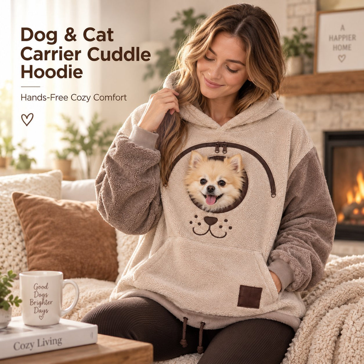 🐾 Dog & Cat Cuddle Hoodie – Oversized Cozy Hoodie with Front Pet Pouch