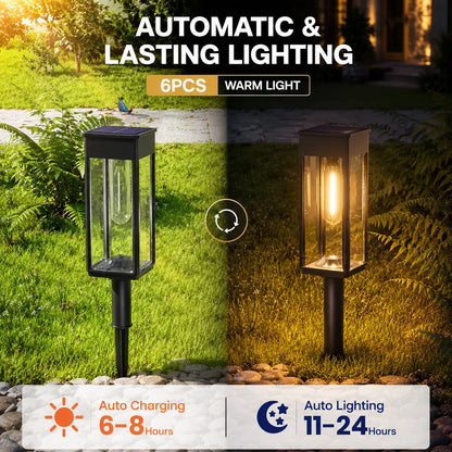 ☀️ SALE | 6-Pack Solar Pathway Lights Outdoor – IP65 Waterproof Warm White Garden Lights