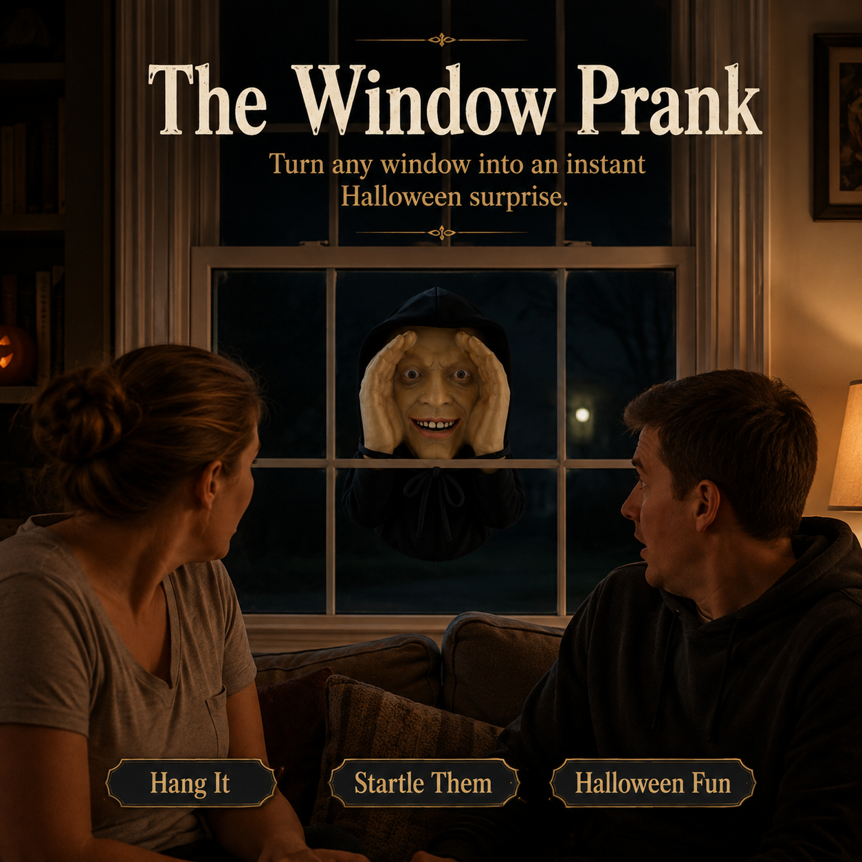🎃 Creepy Hanging Halloween Face – 4 Spooky Window Prank & Porch Decor Styles