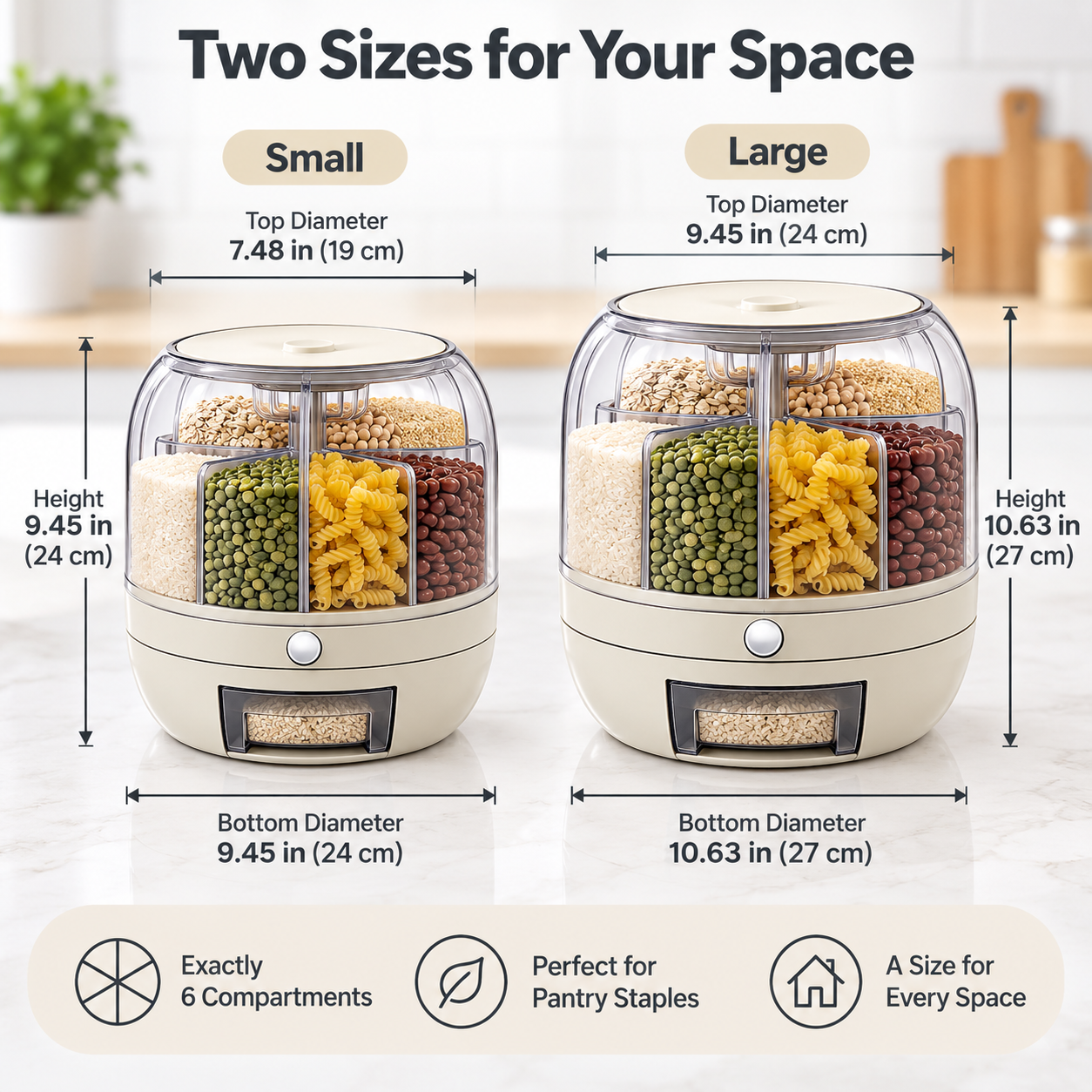 🌾 6-Compartment Rotating Dry Food Dispenser – Pantry Organizer for Rice, Beans, Grains & Treats