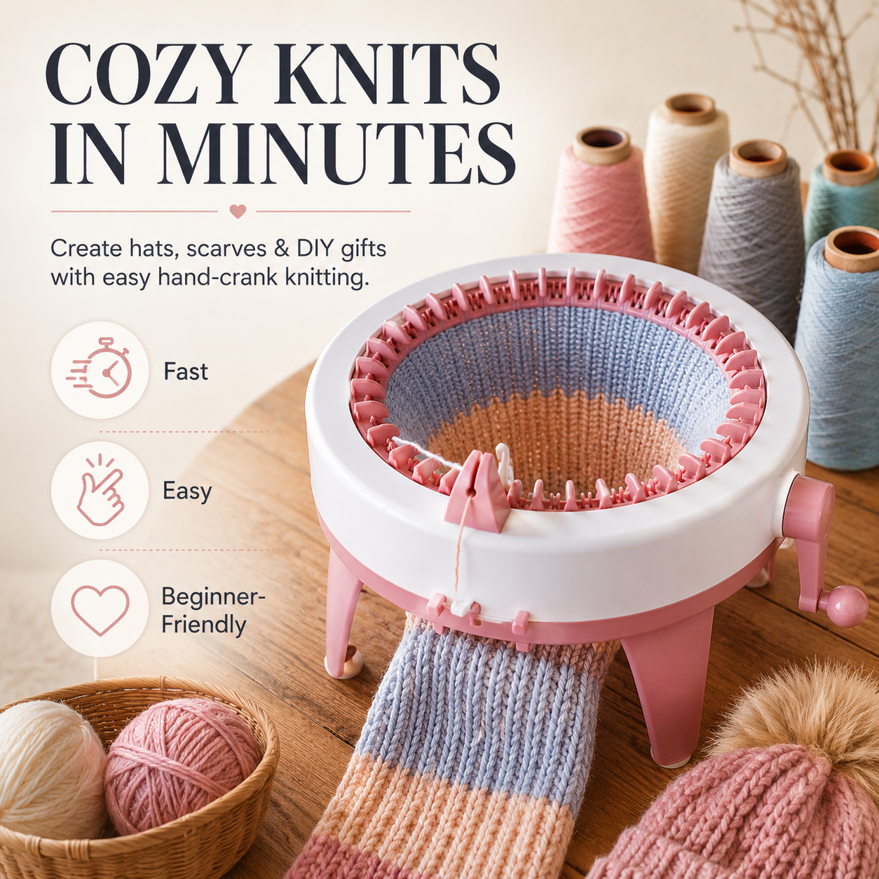 🧶 Hand-Crank Circular Knitting Machine – 40/48-Needle DIY Loom for Hats & Scarves
