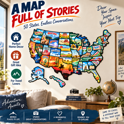 🔥🗺️RV State Sticker Travel Map—Document Your American Adventures in Style
