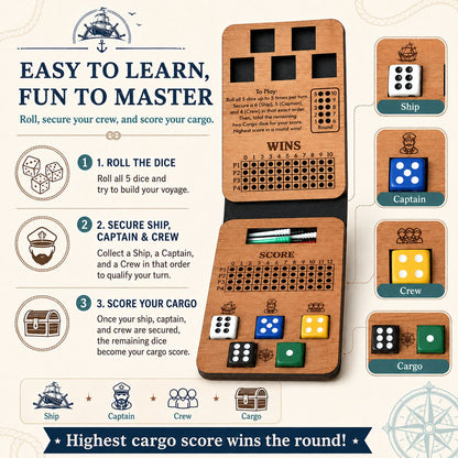 ⚓ Ship, Captain, Crew – A Classic Wooden Dice Game For Family & Travel Fun