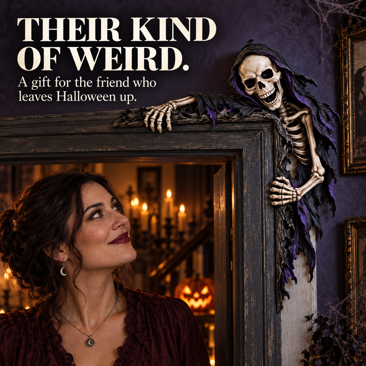 💀 Meet Your New Roommate: No Rent, No Chores, Just Hanging Around Your Doorway – Grim Reaper Corner Decor