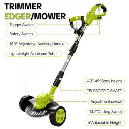 2026 Hot Sale 21V Cordless 3-in-1 Grass Trimmer, Edger & Mini Mower