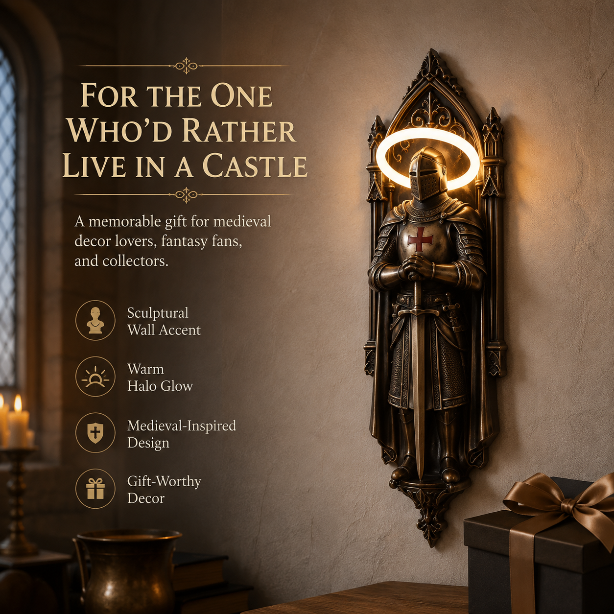 ⚔Medieval Knight Wall Lamp | Gothic Wall Art with Halo Glow