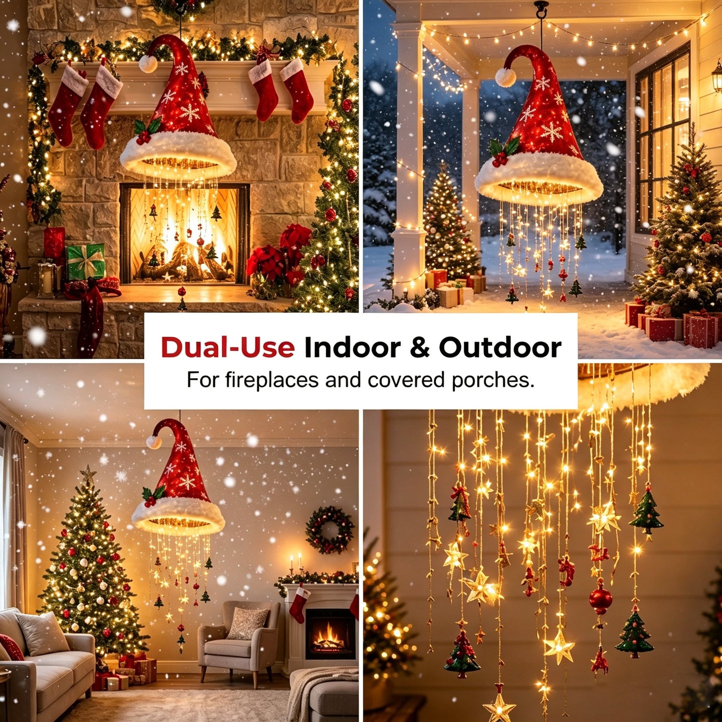 🎅✨ Lighted Santa Hat Hanging Chandelier
