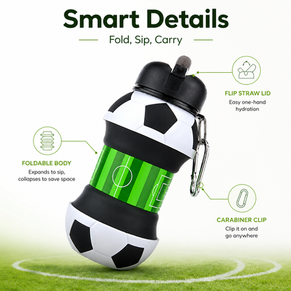 Soccer-themed Silicone Folding Water Bottle