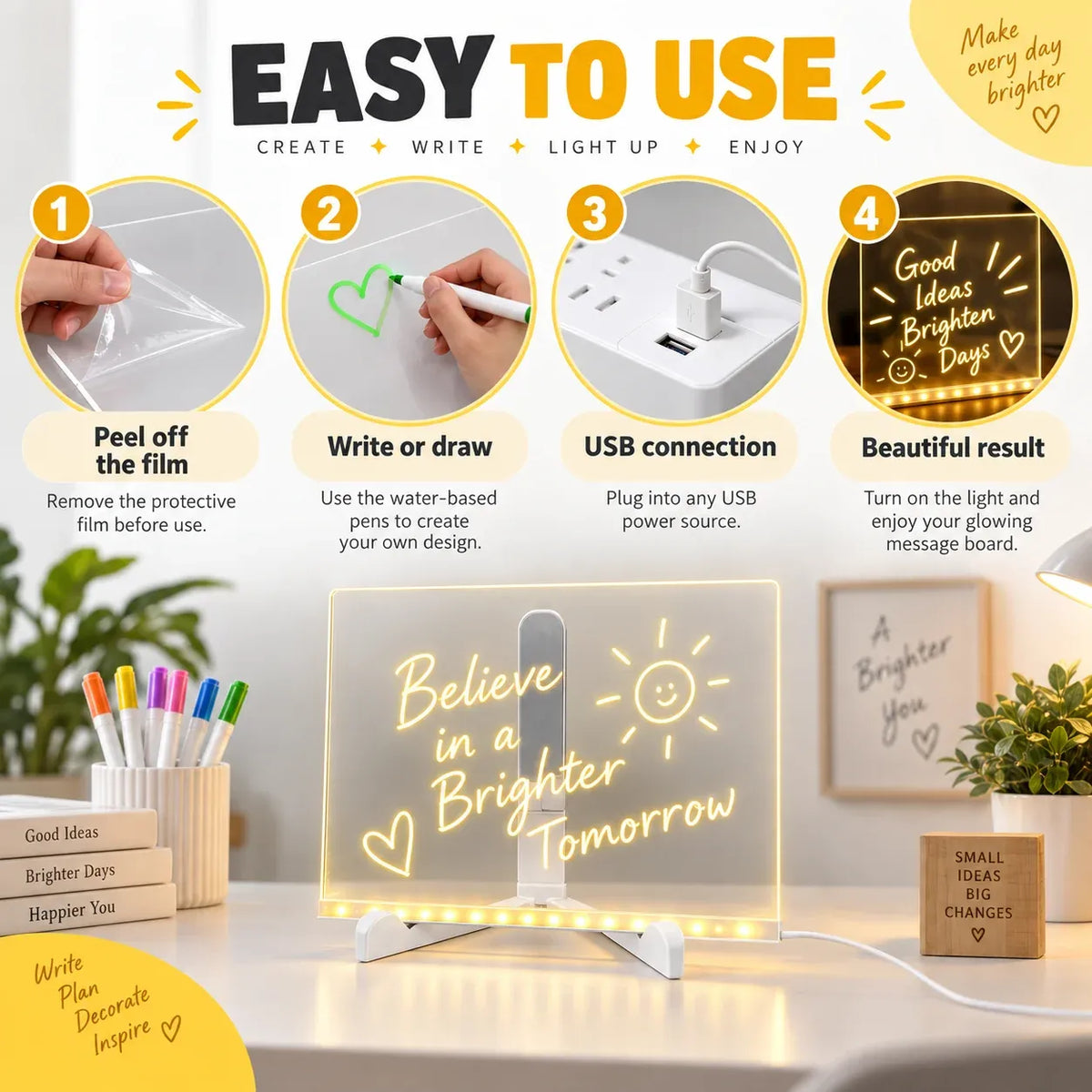 ✨ Reusable Acrylic LED Message Board – Write, Glow & Create