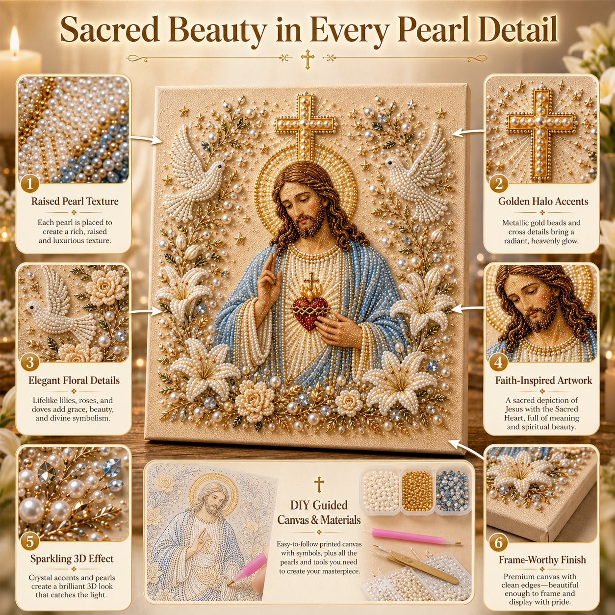🔥Limited time 70% OFF -✝️ DIY Jesus Pearl Art Kit | 3D Pearl-Style Christian Artwork for Prayer Corners & Faith Gifts