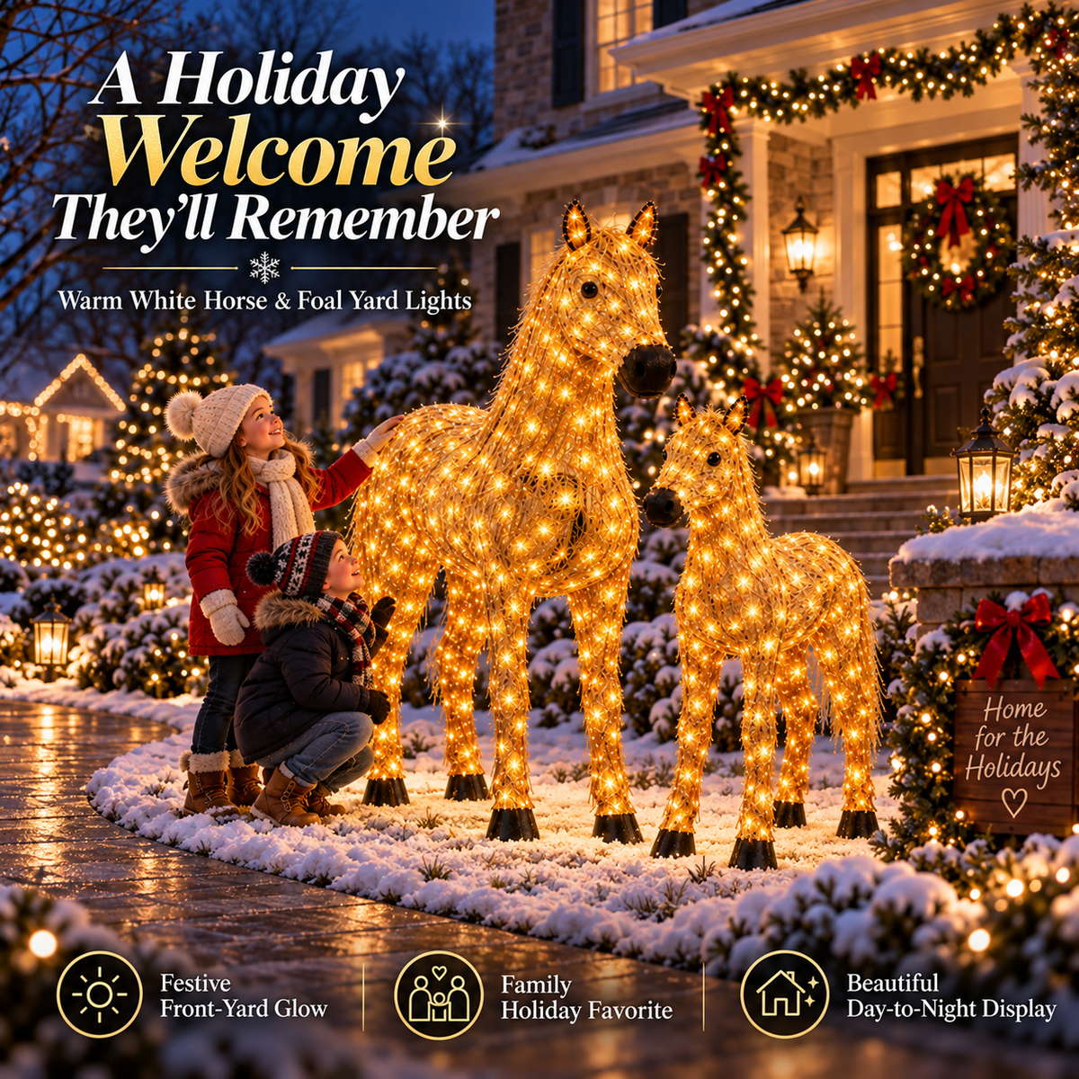 🐴 Light-Up Christmas Horse & Foal Set – Warm White Holiday Centerpiece for Home & Yard