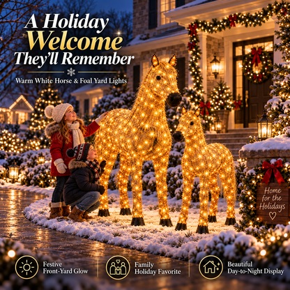 🐴 Light-Up Christmas Horse & Foal Set – Warm White Holiday Centerpiece for Home & Yard