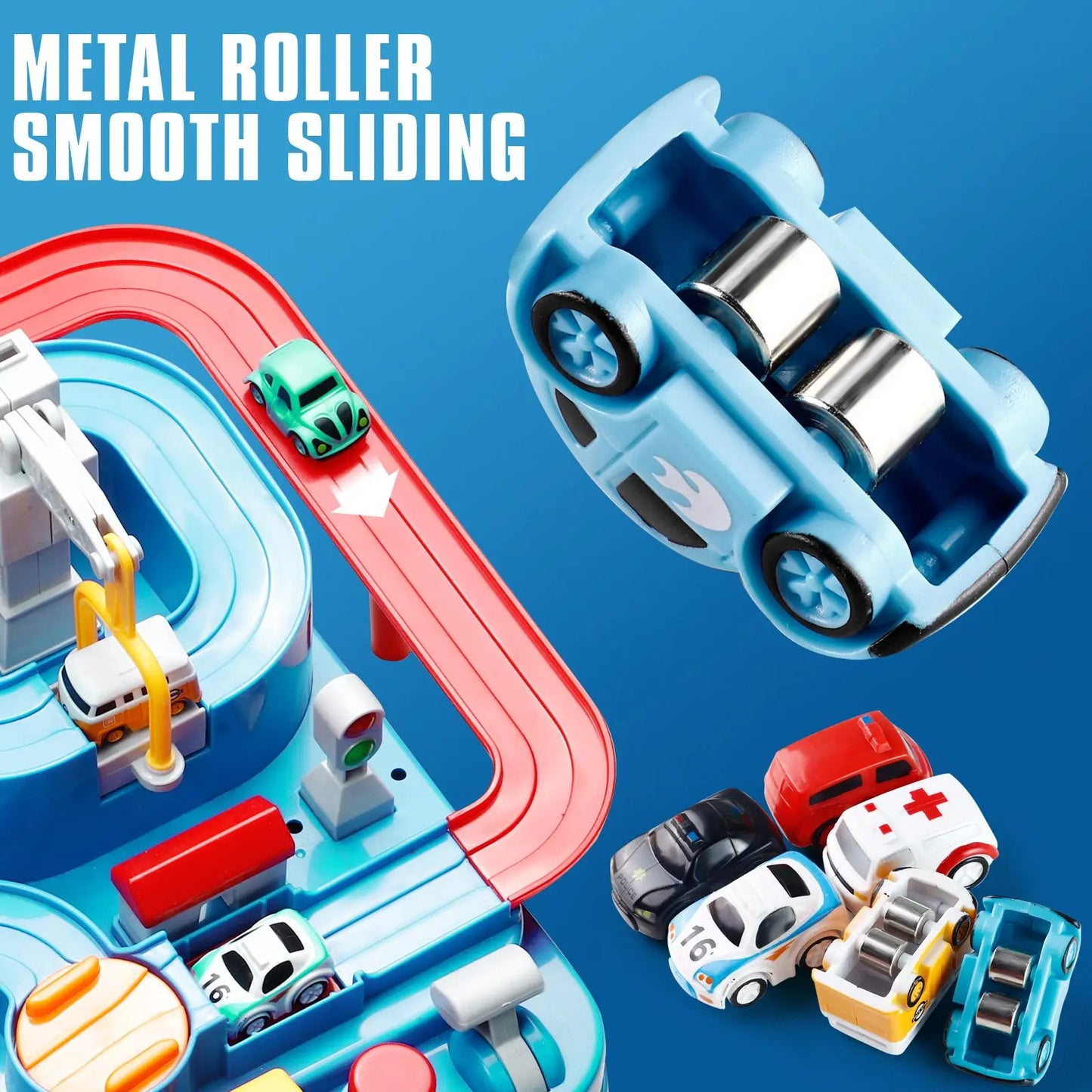 Kids Race Track Adventure Playset with 6 Cars – Interactive Educational Puzzle Toy