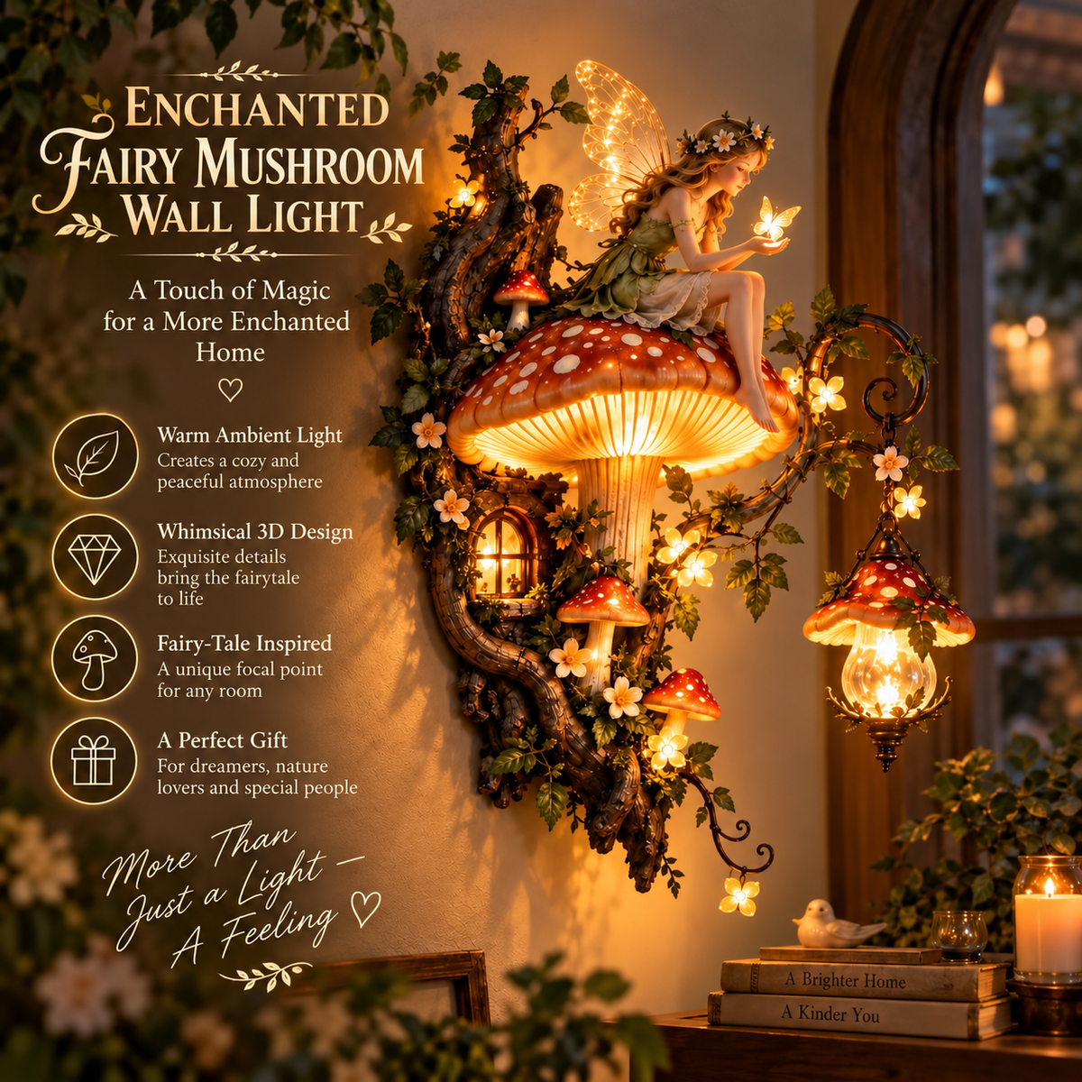 🧚 Enchanted Fairy Mushroom Wall Light – Magical 3D Forest Décor
