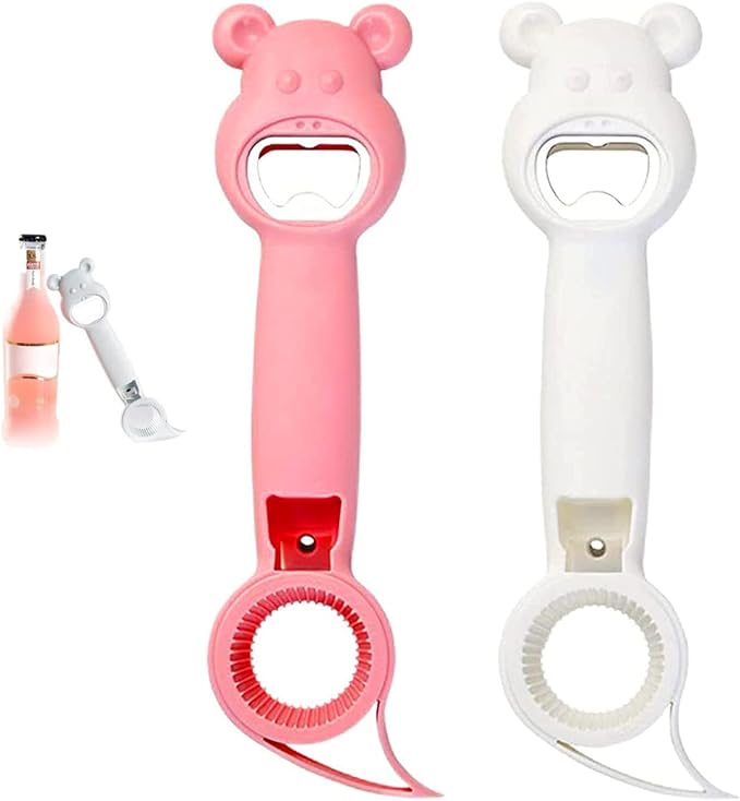🐻 4-in-1 Bear-Shaped Opener – Open Bottle Caps, Pull Tabs & Jar Lids with Less Hassle