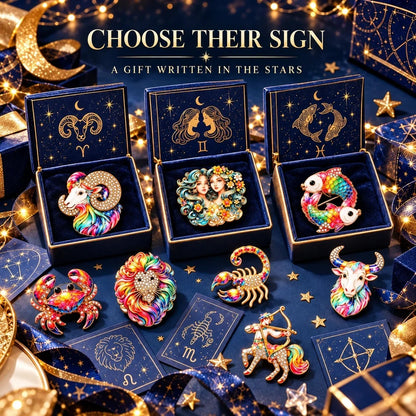 ♈ Luxury Zodiac Enamel Brooch – Colorful Astrology Lapel Pin for Blazers, Coats & Gifts