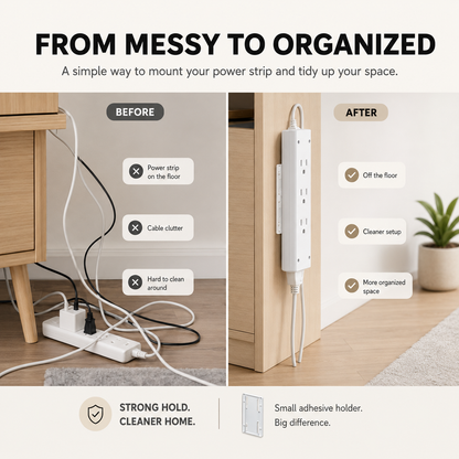 Wall Mounted Power Strip Holder – No Drill Cable Organizer for Clean & Clutter-Free Spaces