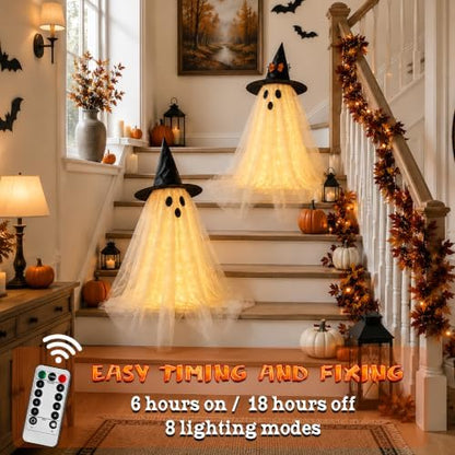 2-Pack Light-Up Halloween Ghosts with Remote
