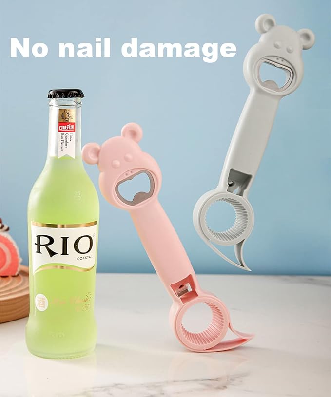 🐻 4-in-1 Bear-Shaped Opener – Open Bottle Caps, Pull Tabs & Jar Lids with Less Hassle