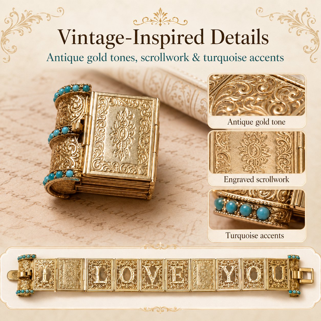 ❤️Victorian Book “I Love You” Bracelet