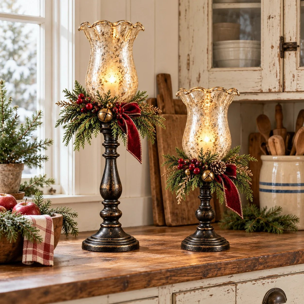🕯️ Vintage Mercury Glass Christmas Candle Lamp – Flickering LED Holiday Decor
