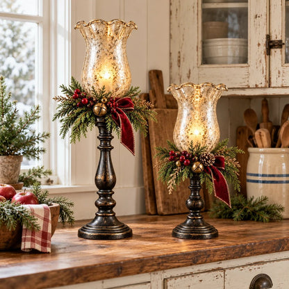 🕯️ Vintage Mercury Glass Christmas Candle Lamp – Flickering LED Holiday Decor