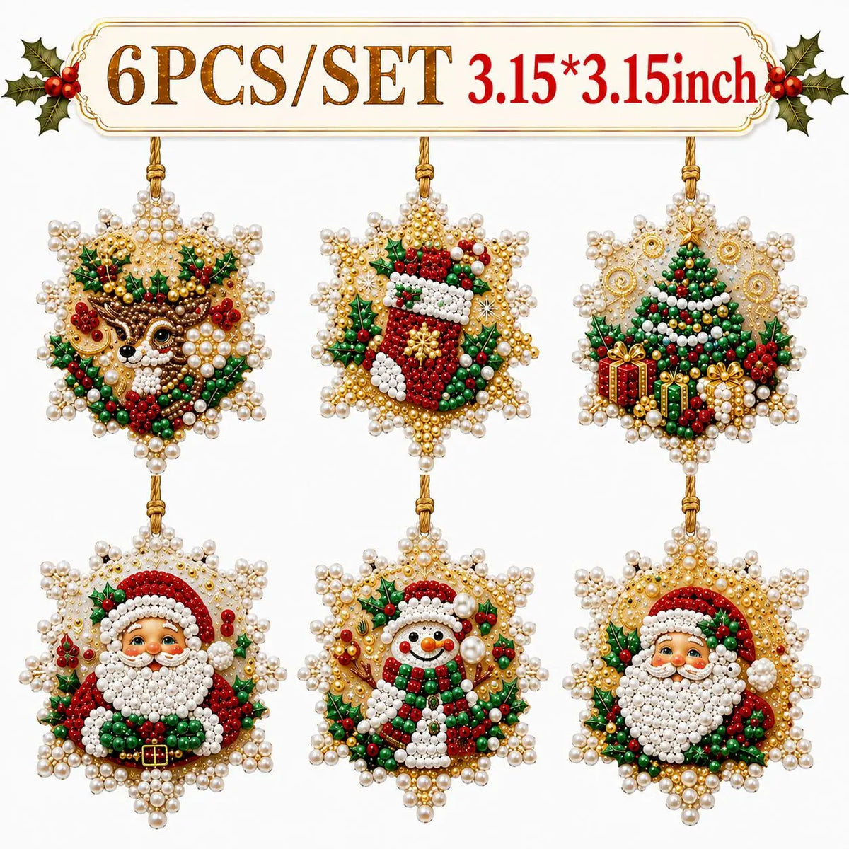 🎄✨6Pcs/12Pcs Christmas DIY Diamond Painting Ornaments Kit, Xmas Tree Hanging Pendant🎄