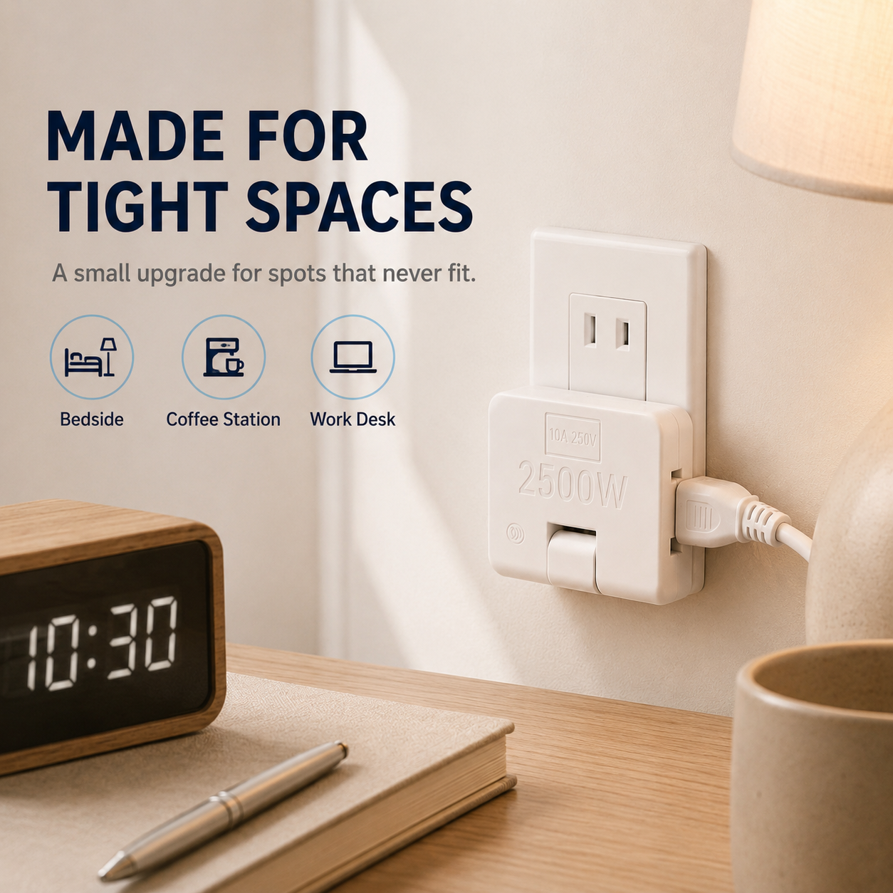 🔌 Rotating 3-Outlet Flat Plug Adapter – Save Space & Reduce Cord Bending