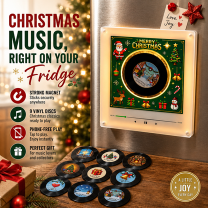 🎄🎵Christmas Fridge Magnet Music Player Set with 9 Vinyl Style Discs and USB C