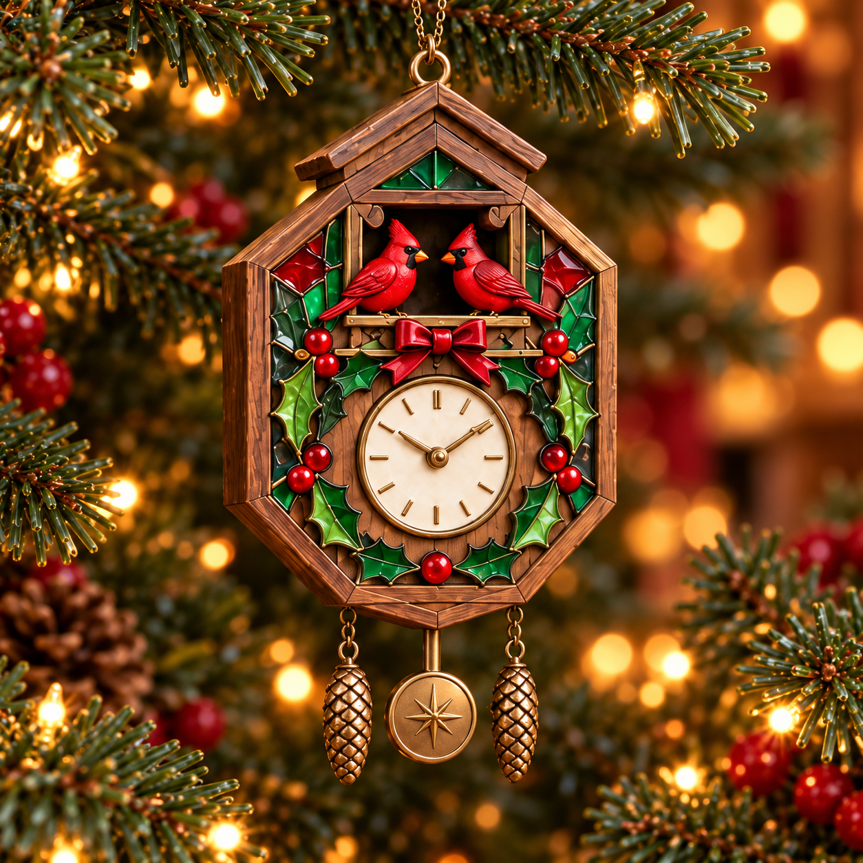 ❤️ Christmas Cardinal Couple Clock