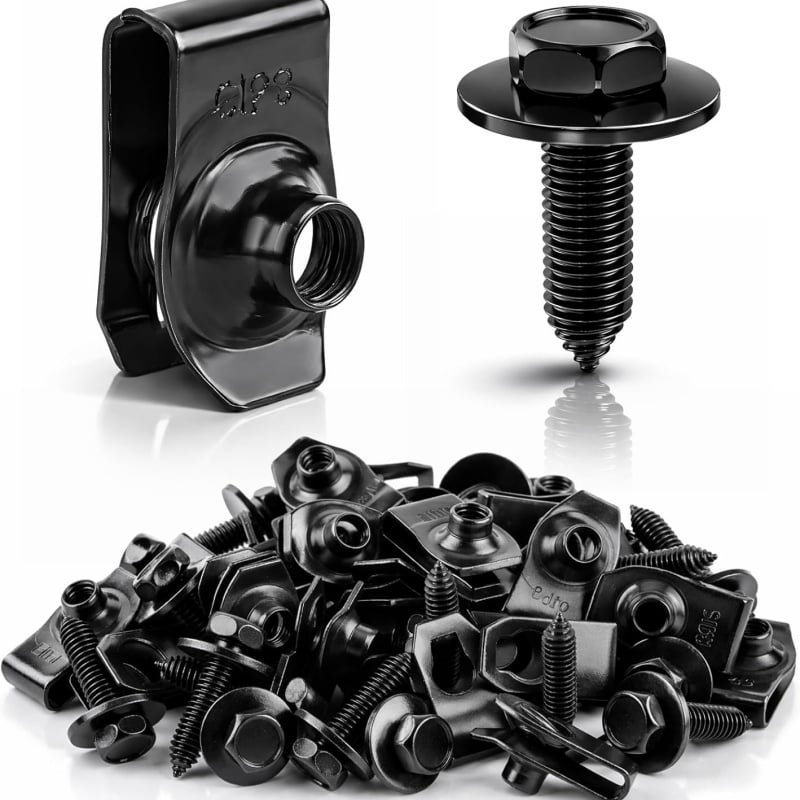 🔩 50-Piece Automotive Retainer Bolt & U-Nut Clip Kit – 1/4″ Hex Fasteners for Fender & Bumper Repairs
