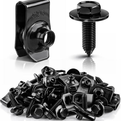 🔩 50-Piece Automotive Retainer Bolt & U-Nut Clip Kit – 1/4″ Hex Fasteners for Fender & Bumper Repairs