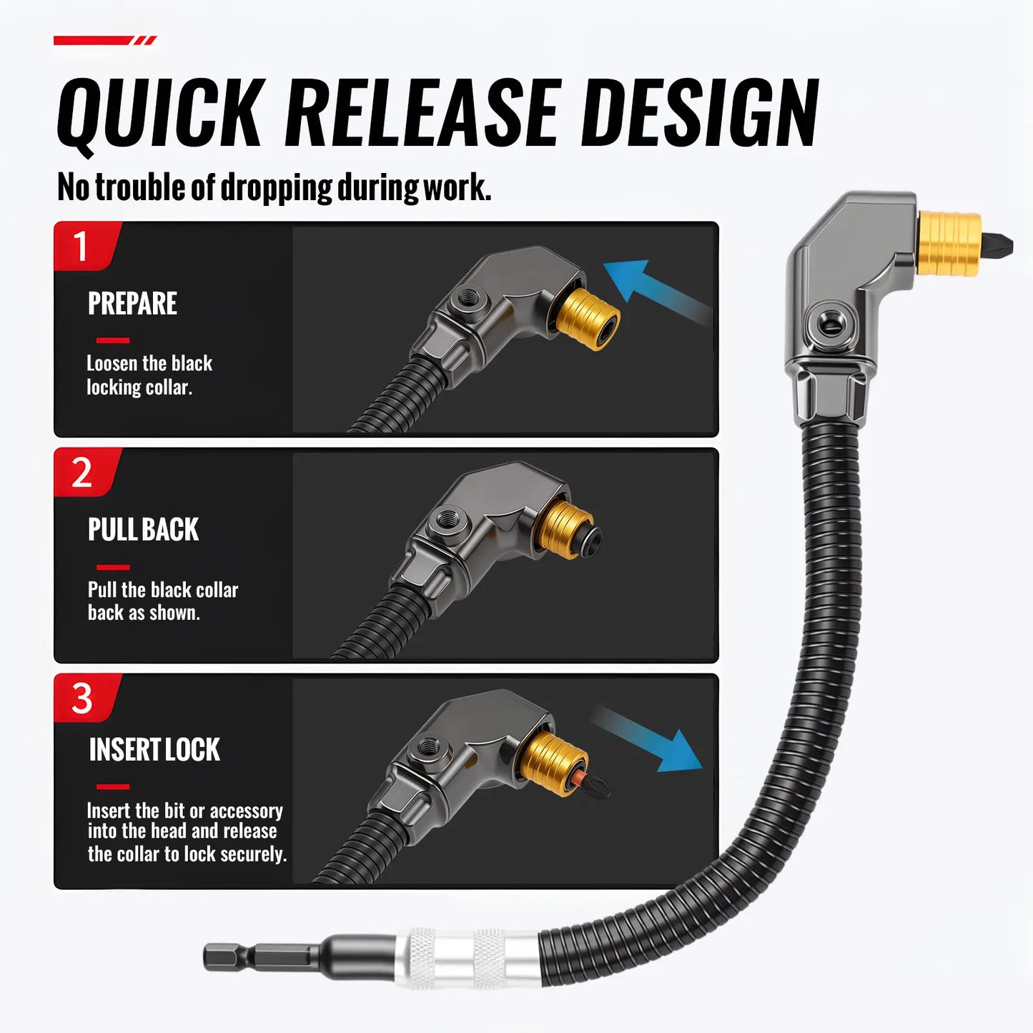 ⚙️Flexible Drill Extension with 90° Right-Angle Head & Support Handle