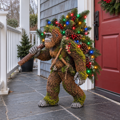 🎄 Light-Up Sasquatch Christmas Decoration – Bigfoot Carrying a Colorful Christmas Tree
