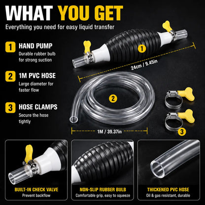 Manual Siphon Pump Kit – Easy Fuel, Water & Oil Transfer