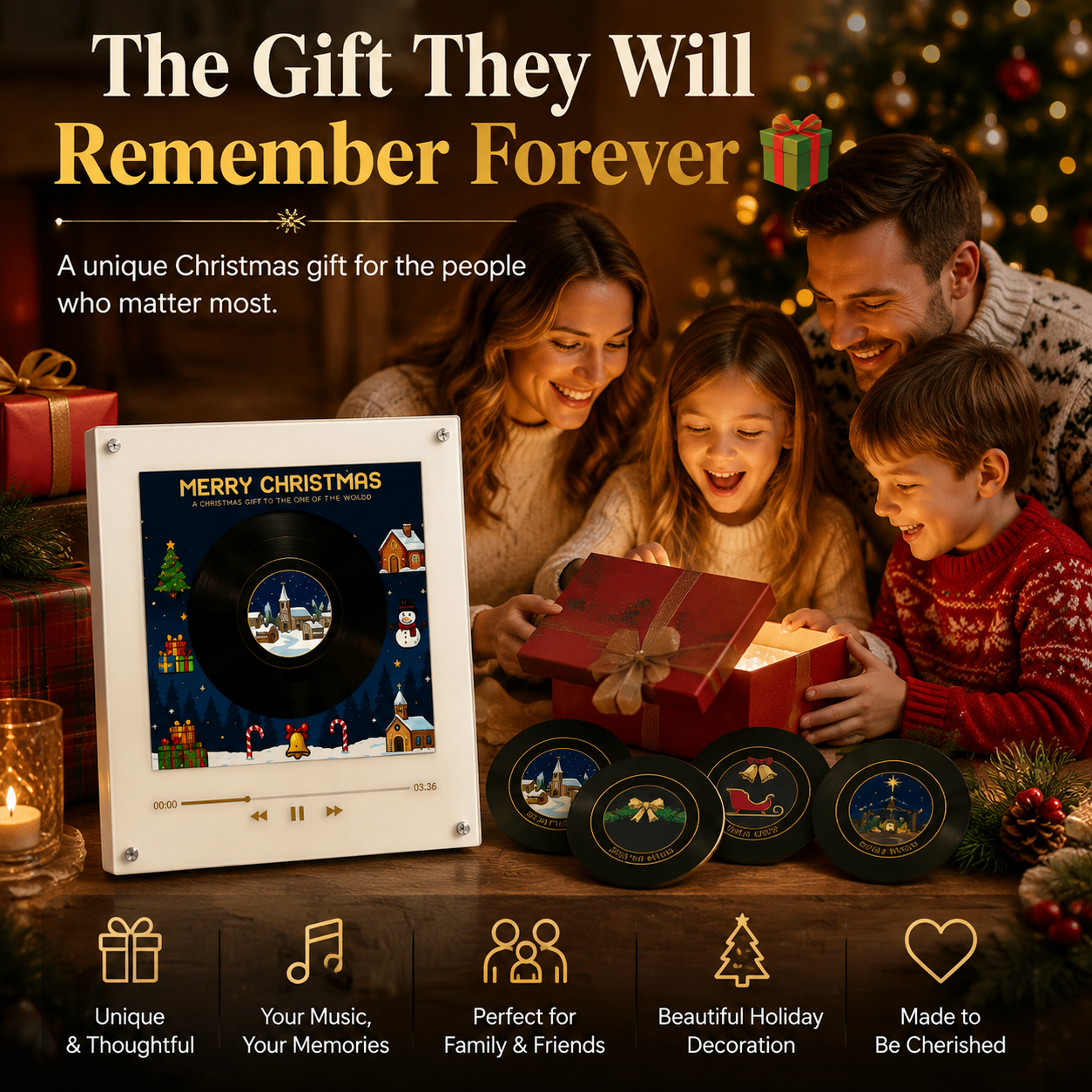 ✨The Christmas Record That Plays Your Favorite Songs 🎄 – NFC Vinyl Music Display with LED & Rotating Disc