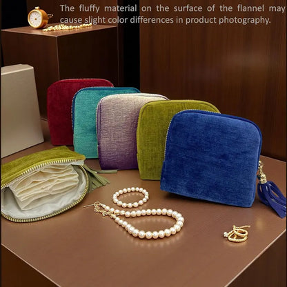 💎Luxe Velvet Travel Jewelry Organizer – 5-Compartment Tangle-Free Storage Bag with Secure Tassel Zipper ✨