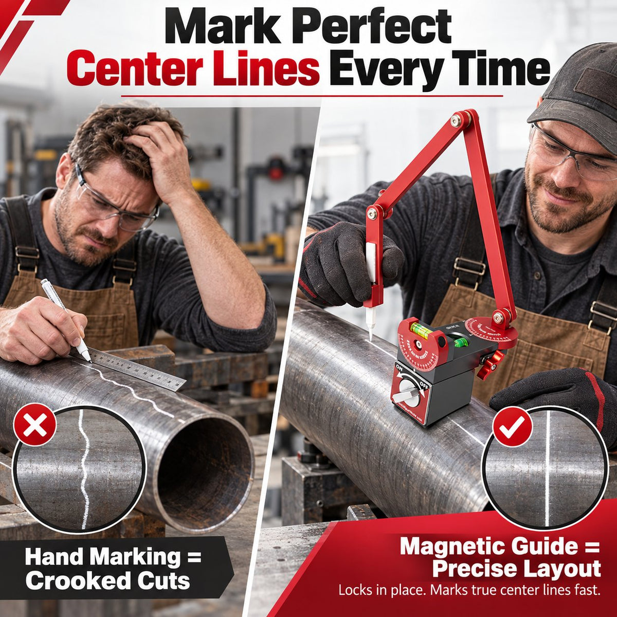 Precision Pipe Locator Tool | 44 Pound Magnetic Base & Talc Marker