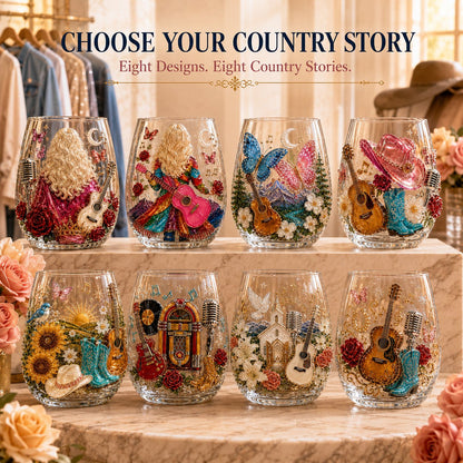 🤠 Queen of Country 1946–2026 3D Glass Collection | 8 Inspired Country Designs with Raised Guitars, Butterflies, Boots, Florals & Vintage Music Details 🎸✨