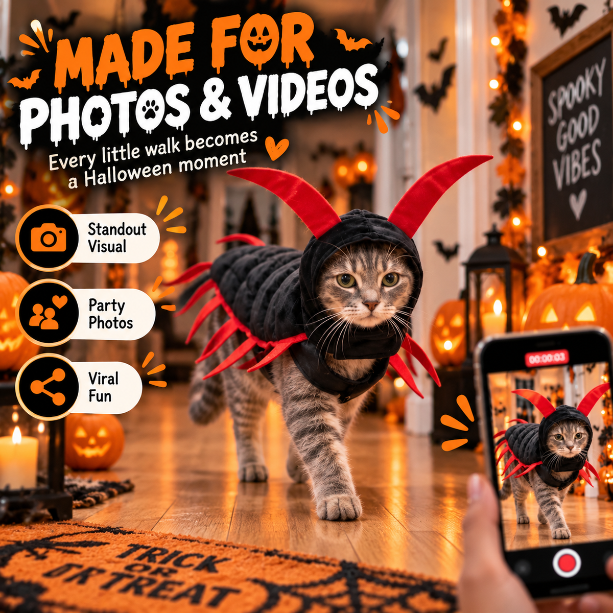 Halloween Cat And Centipede Costume