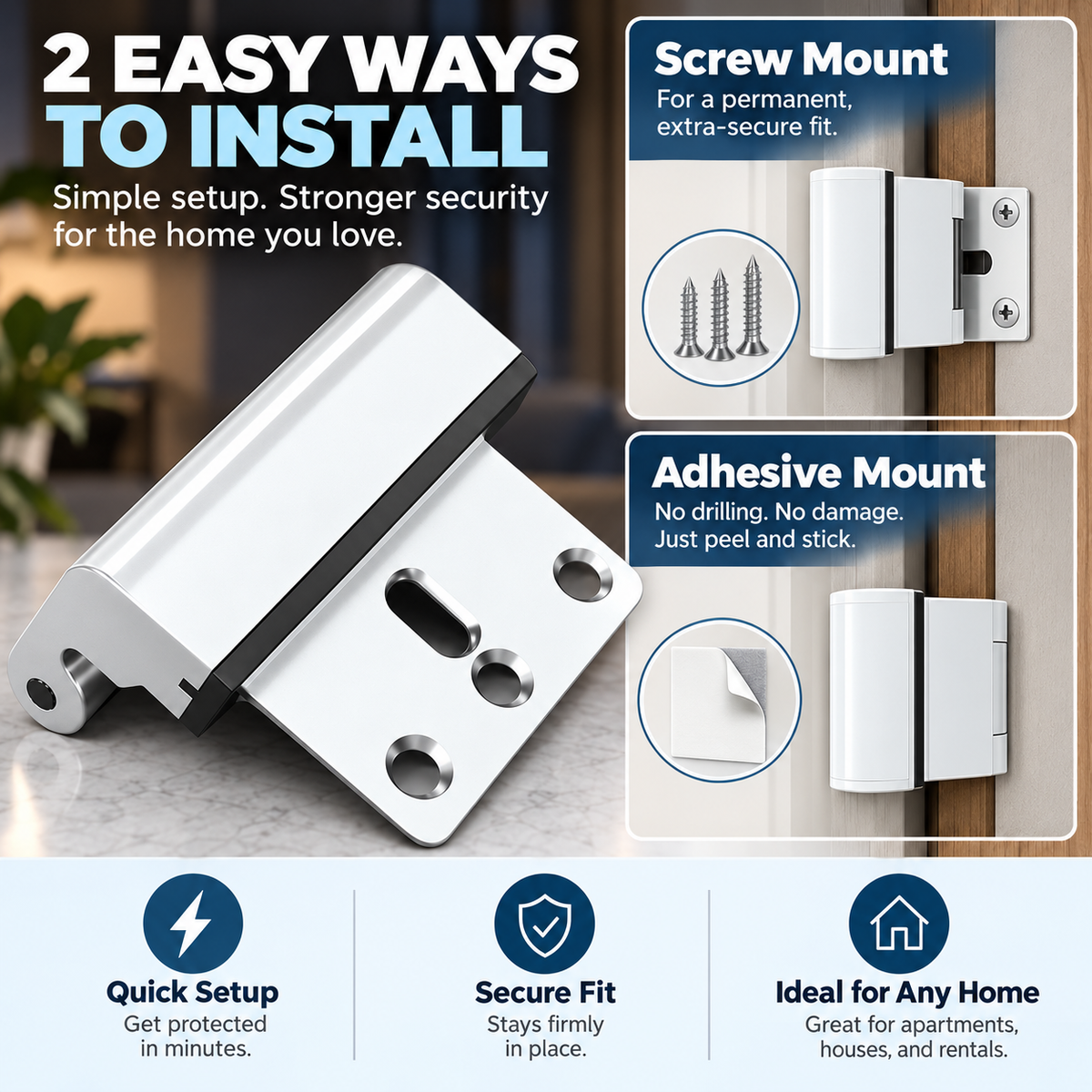180° Inward-Opening Door Reinforcement Lock – Low-Profile Anti-Theft Security Latch