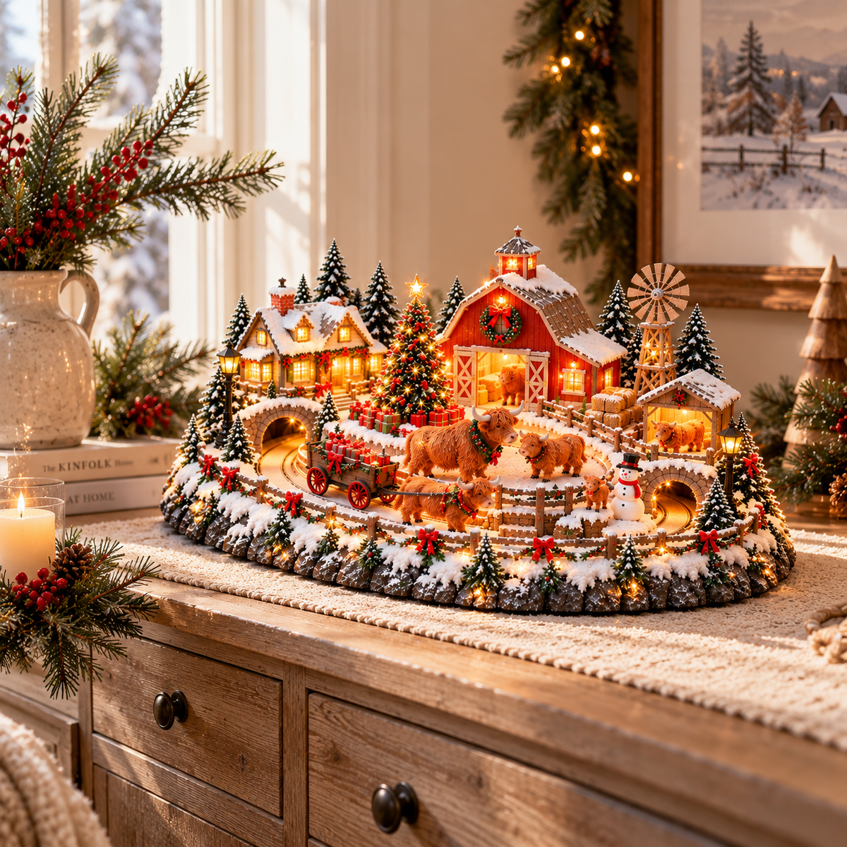 🐮 Animated Highland Cow Christmas Village | Lighted Farmhouse Holiday Décor