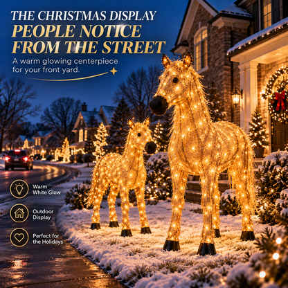 🐴 Light-Up Christmas Horse & Foal Set – Warm White Holiday Centerpiece for Home & Yard
