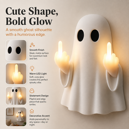 👻Middle Finger Ghost Light, Halloween Bedroom Funny LED Glow Wall Decor Lamp