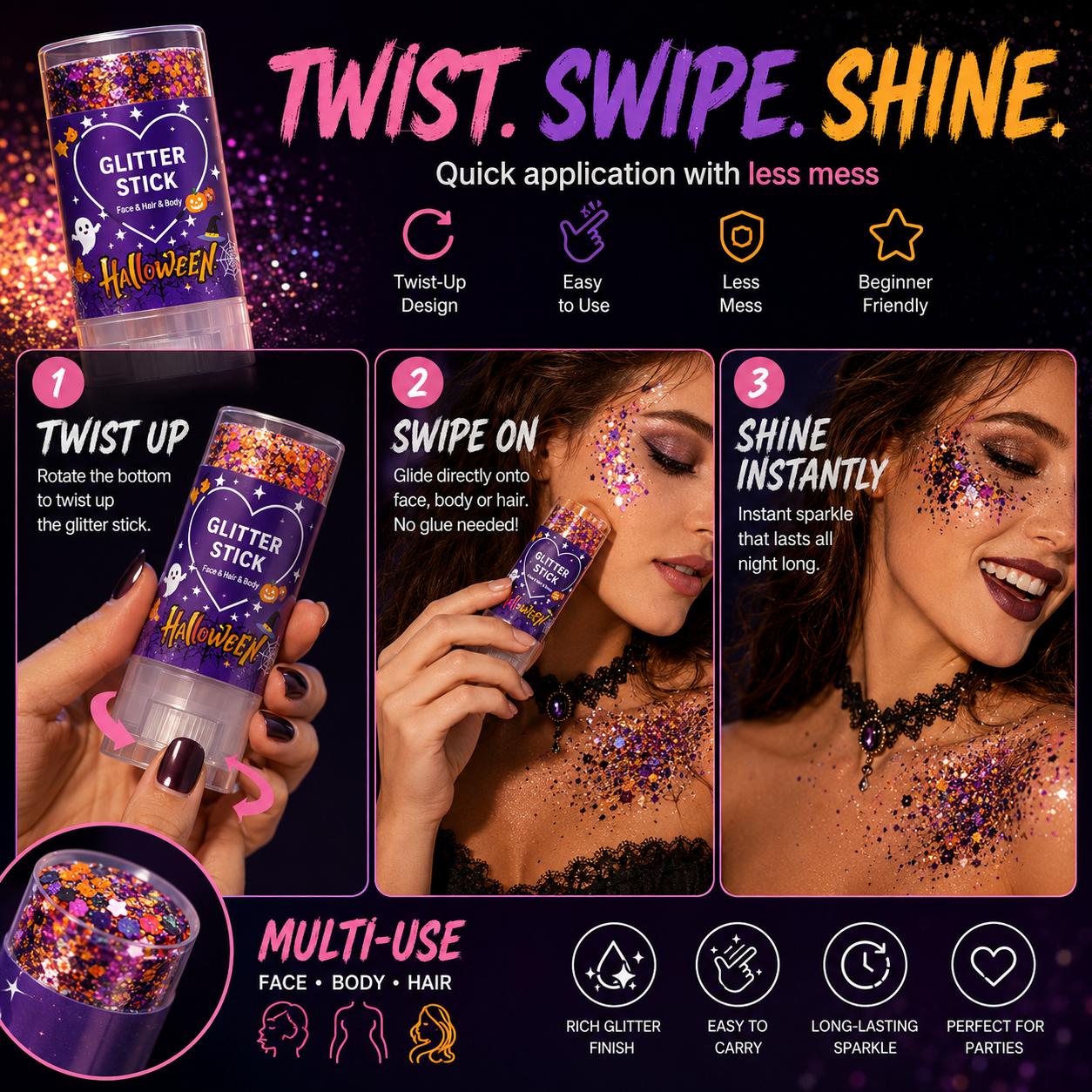 ✨Halloween Glitter Stick-Swipe On Bold Sparkle in Seconds
